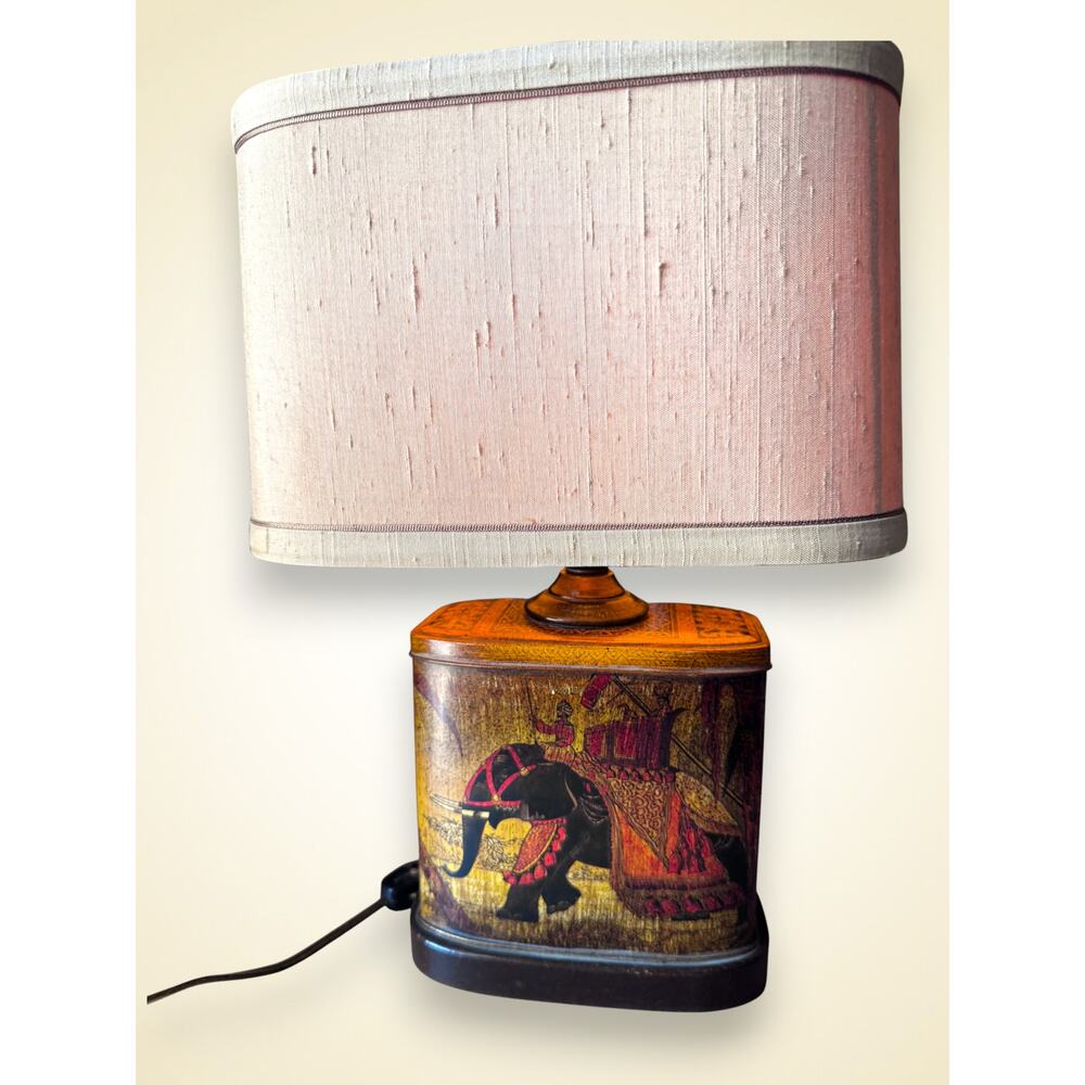 Vintage Frederick Cooper Indian Elephant Tea Tin Table Lamp